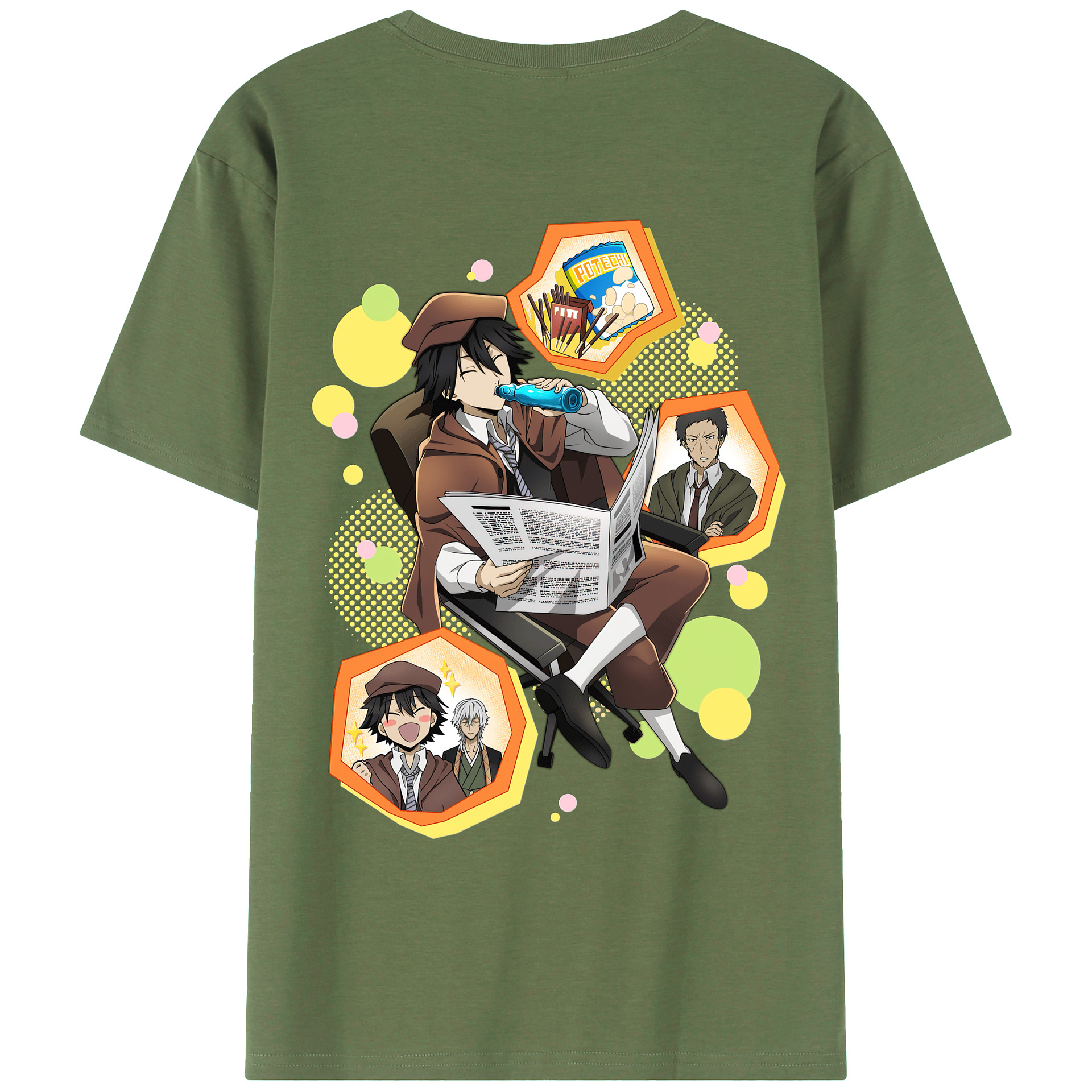 （画像用） 文豪ストレイドッグス Bungo Stray Dogs 綿100％ メンズ半袖Tシャツ（バックプリント） 通気性